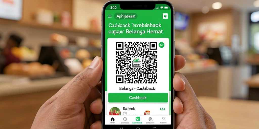 Antarmuka aplikasi 8QR menampilkan berbagai penawaran cashback menarik.