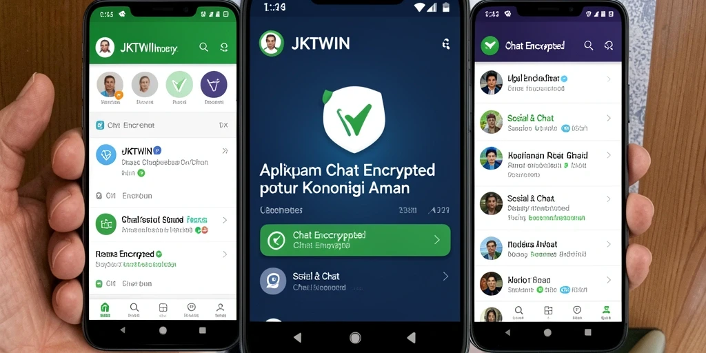 Tampilan antarmuka JKTWIN dengan fitur Chat Encrypted yang aman.