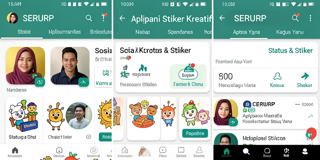 Screenshot antarmuka aplikasi SERURP menampilkan koleksi stiker menarik.