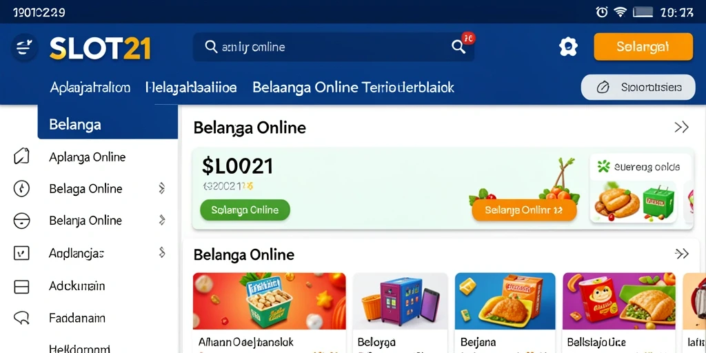 Screenshot utama SLOT21 menampilkan antarmuka aplikasi dengan berbagai produk.